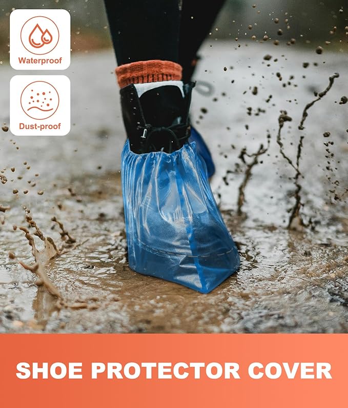 Shoe Covers Disposable – 100 Pack (50 Pairs), Roll-Pack CPE Boot Covers, Waterproof, Stretchable, Fits Up to Men’s 10 / Women’s 12, Ideal for Indoor & Outdoor Use, Easy Storage – Blue