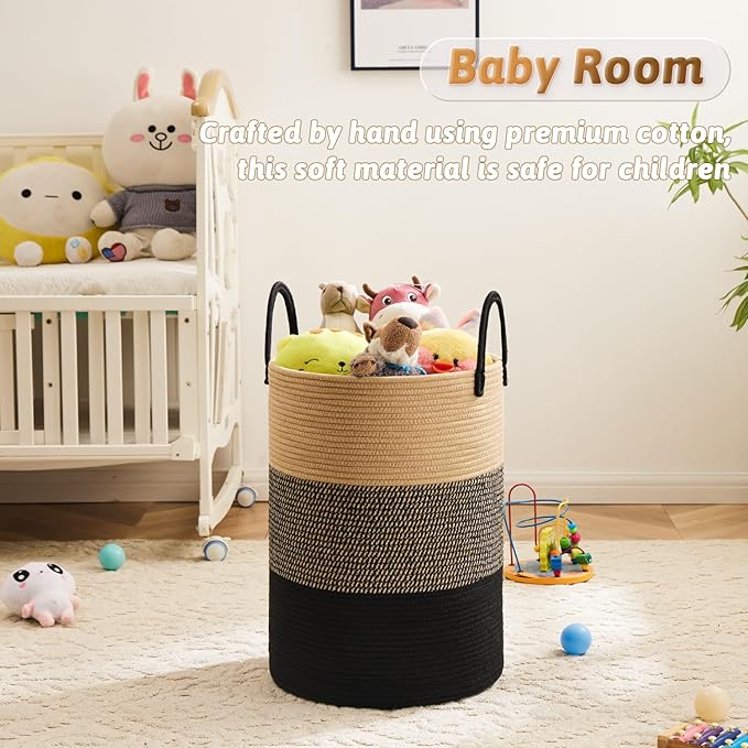 Laundry Basket,Woven Cotton Rope Laundry Hamper,40L for Decorative Storage of Dirty Clothes,Toys and Blankets in Bathroom,Bedroom and Living Room