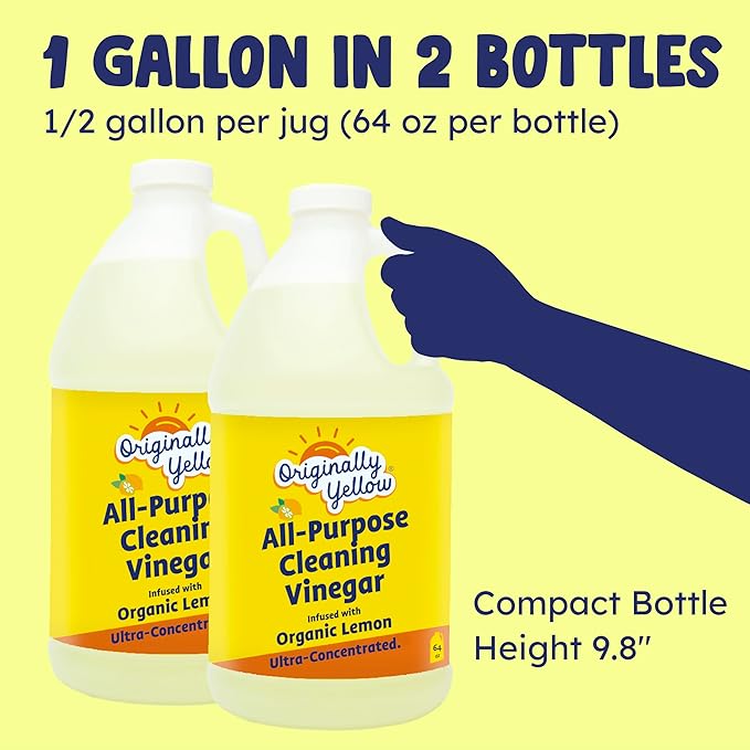 Originally Yellow Lemon Vinegar For Cleaning Purpose | USA Made All Purpose Cleaner | Use as a Floor, Glass, Kitchen, & Bathroom Cleaner | Plant Derived Vinegar 1 Gallon in 2 bottles | 128 Oz