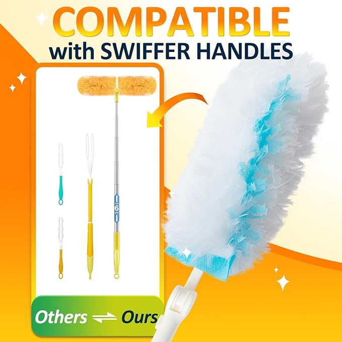 35 Duster Refills for Swiffer, Duster Refills Kit with & 2 Handle for Cleaning Home & Car, Heavy Duty Multi Surface for Office, Blinds, Ceiling Fans, Furniture