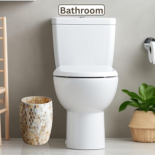 Escenzy Natural Shell Bathroom Trash Can Mosaic Glass 5L | Decorative Small Garbage Can | 7" x 10" | Luxury Waste Basket for Restroom, Office, Bedroom & Kitchen | Shiny Glass Bathroom Accessories