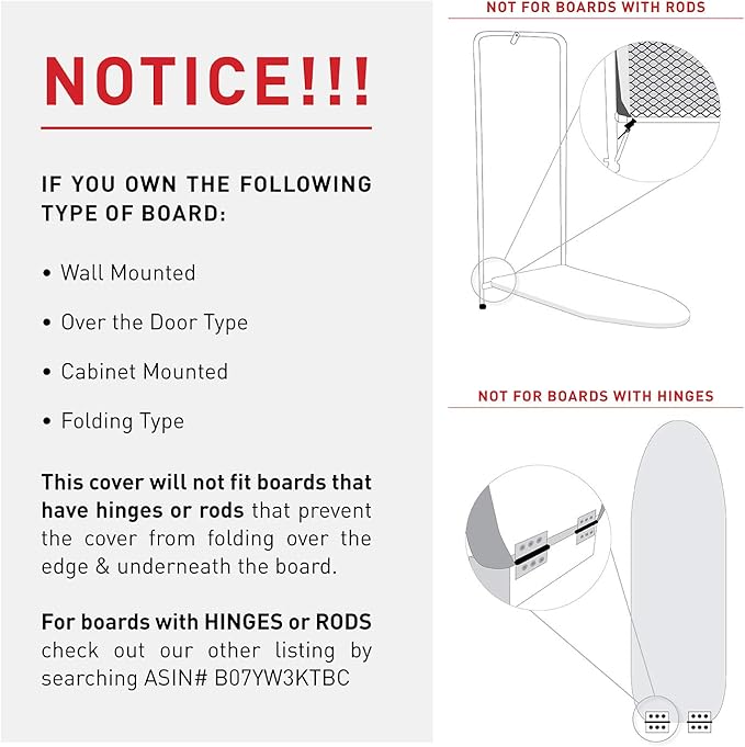 TIVIT Ironing Board Cover 14 x 44, Made in Italy. Pro Grip Pad Covers w/3 Fastener Straps & Pull Bungee Cord - Durable Scorch & Stain Resistant Padded Layers, Heat Reflective AlumiTek PRO Top Coat