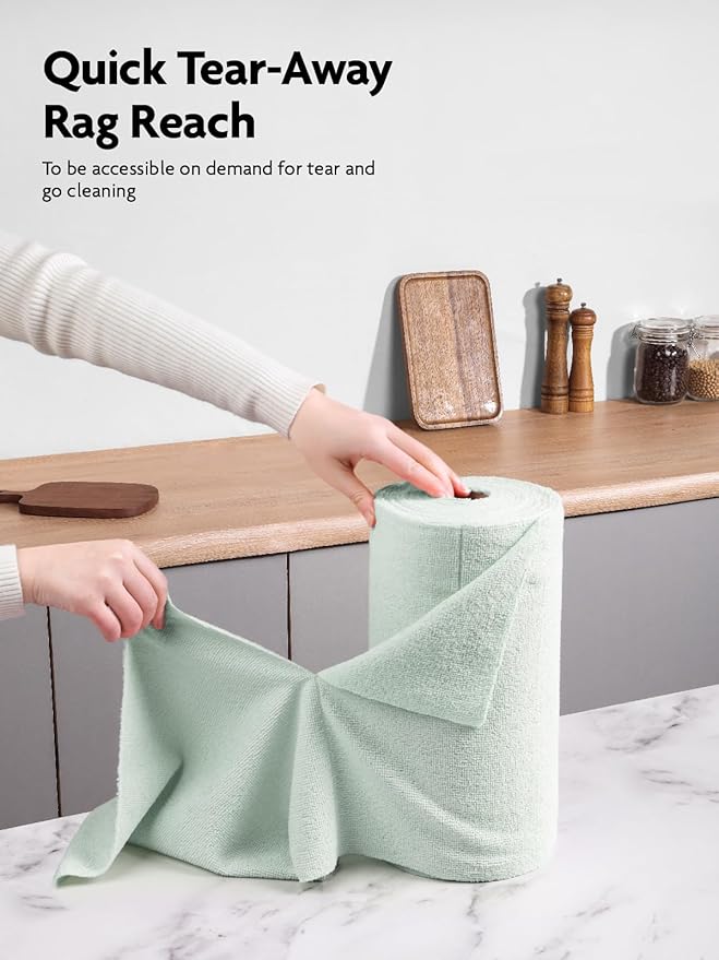 Fantasticlean Microfiber Cleaning Cloth Roll -75 Pack, Tear Away Microfiber Towels, 12" x 12", Reusable, Washable, Scratch Free, Ultra Absorbent Dishcloth for Home Supplies, Car, Pet (Moss Green)