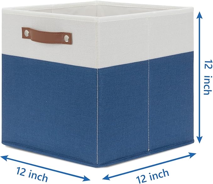 Temary Collapsible Storage Boxes - 12x12 Blue Cube Storage Bins with Handles for Organizing Home, White&Blue