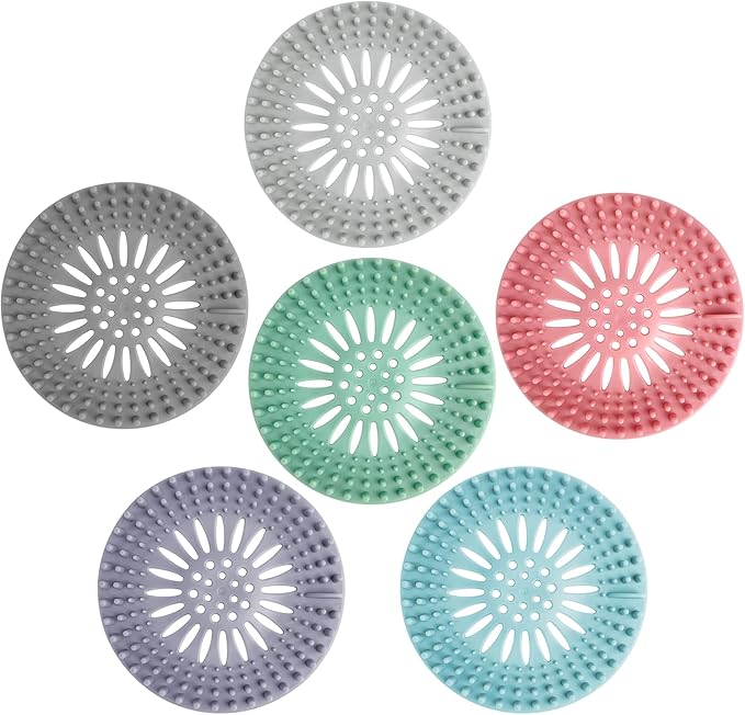 Bathroom Sink Drain Strainers, Hair Catcher Shower Drain Covers Protector - Flexible TPR Material, Multi-Color for Tub Shower Sink, 6 Pack
