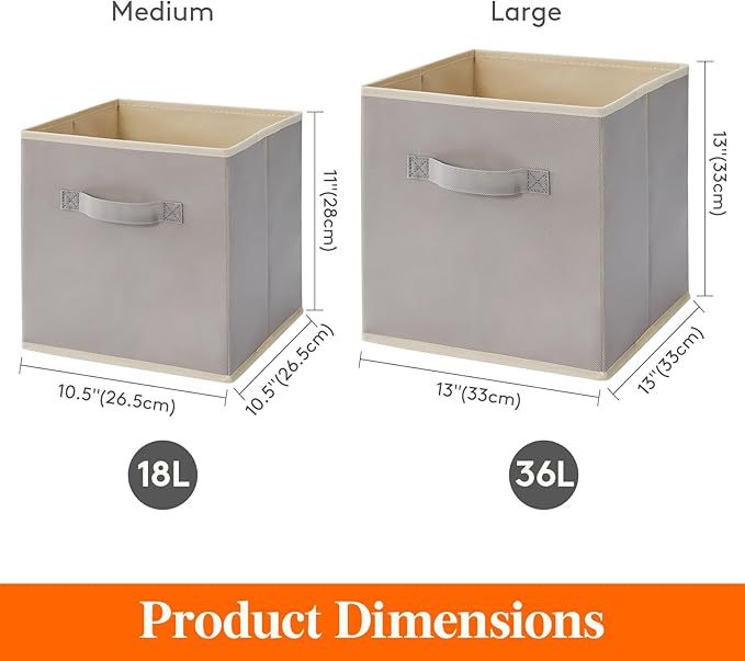 Lifewit 16 Packs Storage Cubes, 11 Inch Cube Storage Bins, Foldable Decorative Fabric Storage Baskets for Organizing Home Organizers with Handles for Shelves, Closet, Light Gray