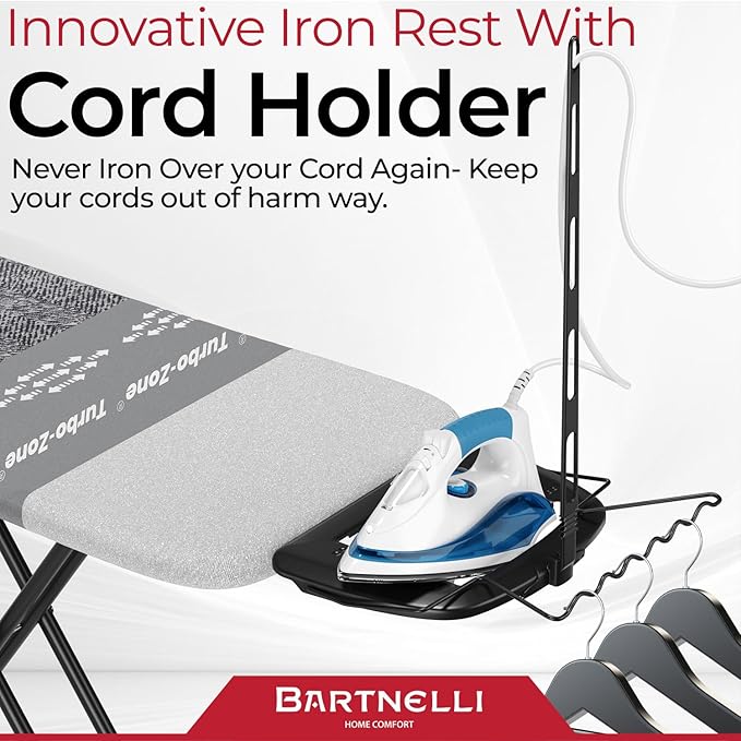 Bartnelli Heavy Duty Ironing Board 48x15 | Designed & Made in Europe with Patent Technology, Turbo & Park Zone