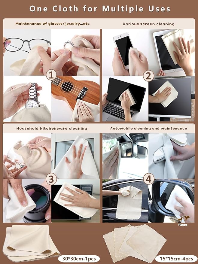 Glasses Cleaning Cloth Chamois Leather Natural Premium Cloth,Eye Glass Clean Cloths Safe and Effective Cleans Jewelry,Lens,Eyeglass,Sunglass,Car,Screen,Camera...Scratch-Free, Reusable (Small-6”x6”)