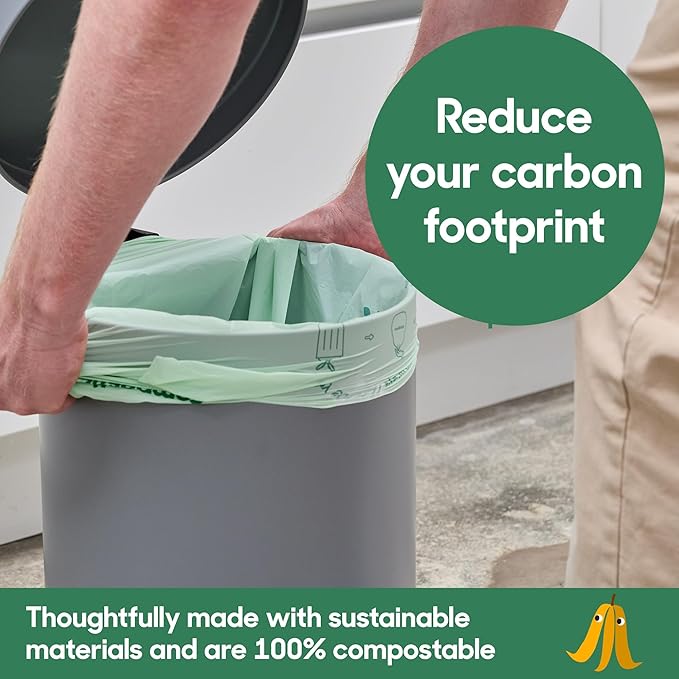 Compostic Home Compostable Trash Bags, 3 Gallon Small Kitchen Rubbish Bags (17” x 17.7”), Extra Strong & Quickly Breaks Down, 100 Count