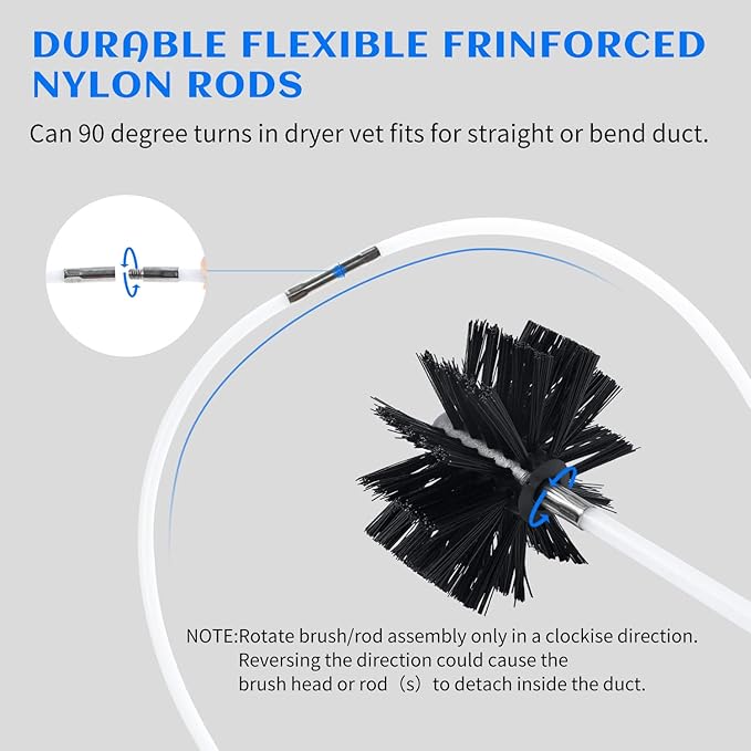 HOKLNUSE Dryer Vent Cleaner Kit Chimney Sweep Cleaning Tools Pellet Stove Cleaner Kit Air Dryer Duct Fireplace Brushes for Easy Lint Cleaning with 4" and 6" Brush Heads (Medium Duty, 25Feet)