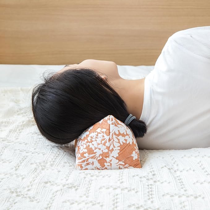 Buckwheat Neck Support Pillow Cervical Neck Cylinder Bolster Pillow,Buckwheat Hulls Adjustable Roll Pillow,Neck Pain Relief for Back and Side Sleepers Round Pillows for Lunch Break Orange, 6*15 inch