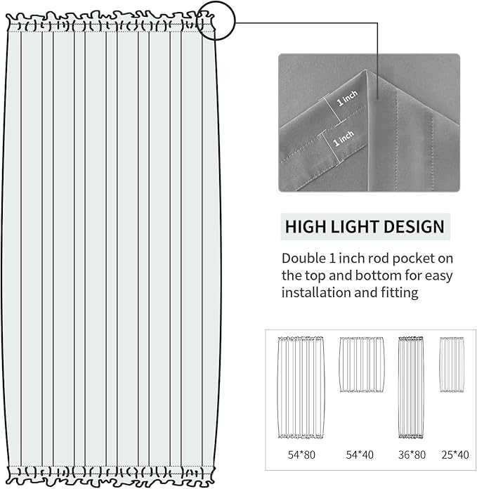 DWCN French Door Curtains – Rod Pocket Thermal Blackout Curtain for Doors with Glass Window, Kitchen and Patio Doors for Privacy, 36 X 80 Inches Long, 1 Curtain Panel with Tieback, Grey
