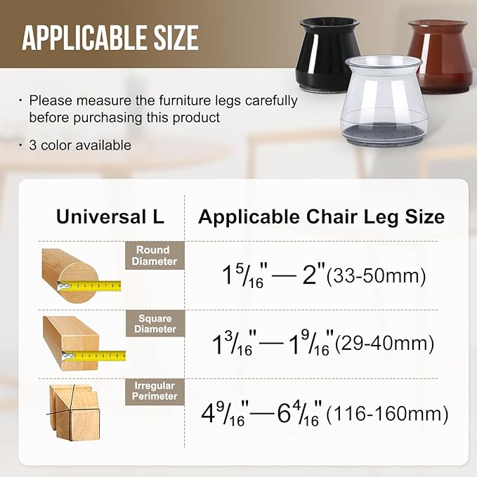 BUMACO 40Pcs Chair Leg Floor Protectors Chair Leg Protectors for Hardwood Floors Silicone Pads Covers to Protect Floors Universal L Clear Fit (1-5/16"~2")