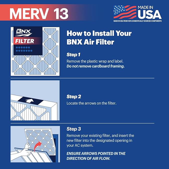 BNX TruFilter 14x30x1 Air Filter MERV 13 (4-Pack) - MADE IN USA - Electrostatic Pleated Air Conditioner HVAC AC Furnace Filters for Allergies, Pollen, Mold, Bacteria, Smoke, Allergen, MPR 1900 FPR 10