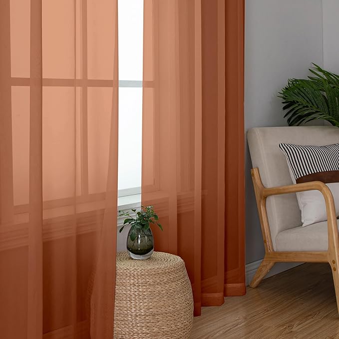 Chyhomenyc Orange Sheer Curtains 78 Inches Long 2 Panels Set for Living Room, Light Filtering Voile Lightweight Bedroom Curtains, Rod Pocket Solid Window Treatment Drapes, Each 42W x 78L