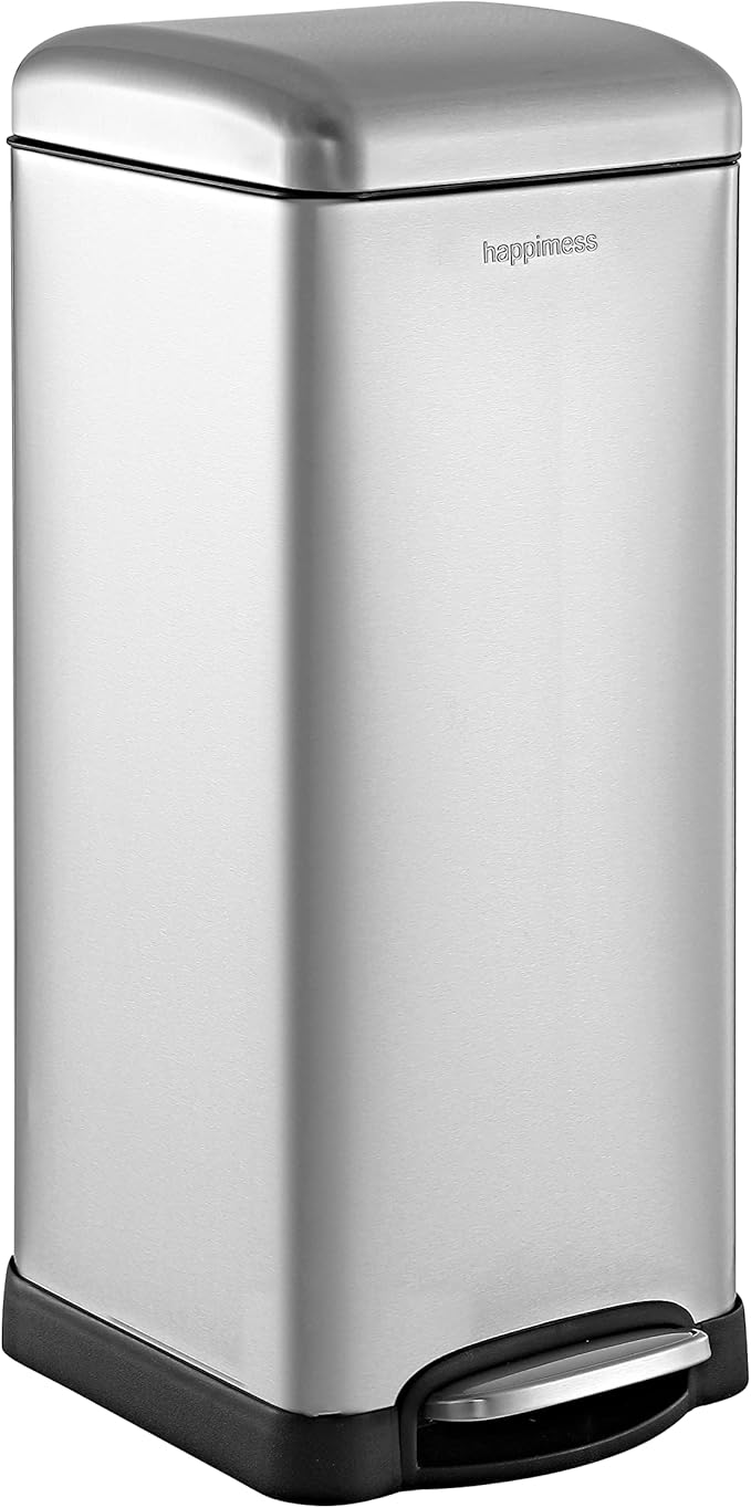happimess HPM1007D Betty Retro 8-Gallon Step-Open Trash Can with Soft-Close Lid, Fingerprint Resistant, Modern, Minimalistic for Home, Kitchen, Laundry Room, Office, Bedroom, Bathroom, Chrome