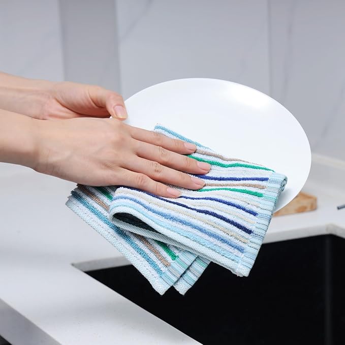 Oeleky Kitchen Dishcloths for Washing Dishes, Ultra Absorbent Dish Rags, Cotton Cleaning Cloths Pack of 8, 12x12 Inches