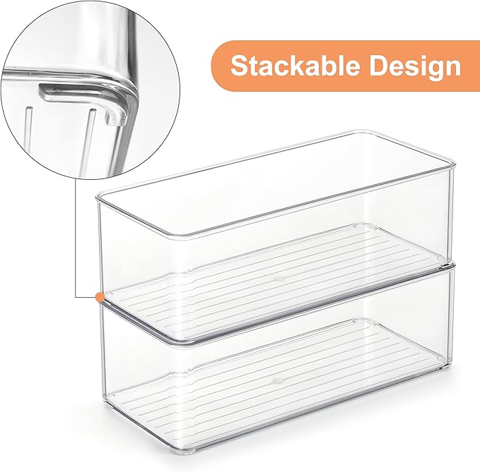 4 PACK Freezer Organizer Bins Clear Stackable Storage Bins for Fridge Organization and Storage