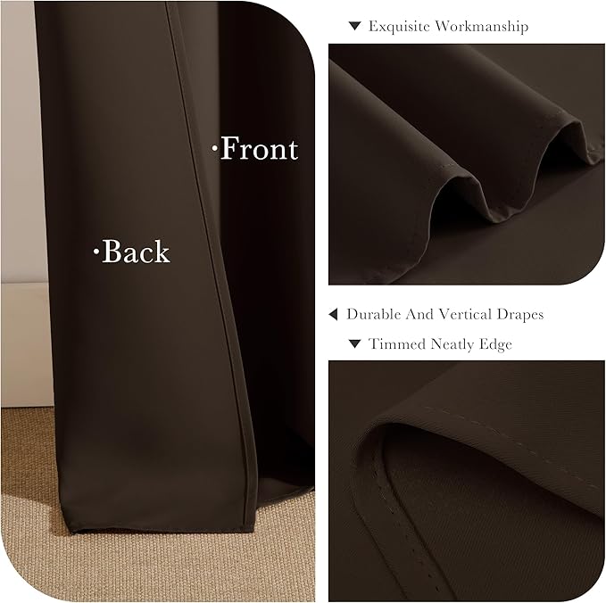 PONY DANCE Blackout Curtain Panels - Window Treatments Room Darkening Thermal Insulated Drapery with Grommets for Living Room Bedroom, W 55" x L 80", Chocolate Brown, 2 Pieces