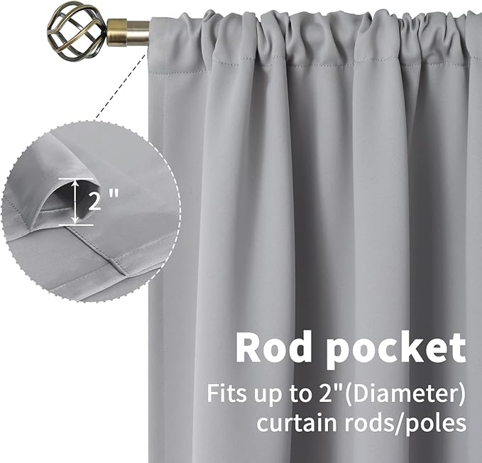 BGment Light Grey Blackout Curtains 40 Inches Length - Rod Pocket Short Window Drapes for Kitchen Bedroom Cafe Rv Camper Room Darkening Privacy Blinds Thermal Insulated, 2 Panels, 34 x 40 Inch