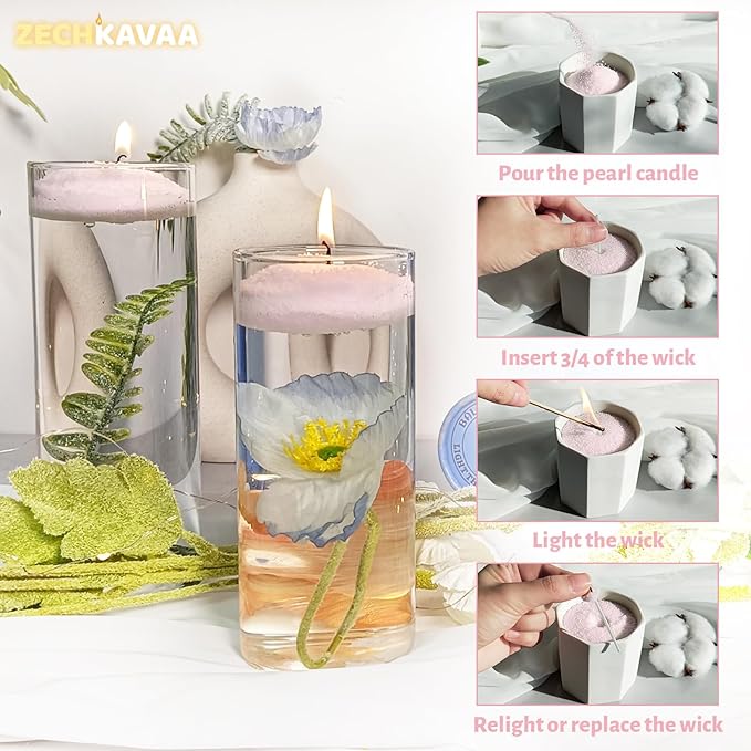 Rose Scented Pink Pearled Candle 18oz Luxury Sand Candle Granulated Wax - 30 Cotton Wicks – Wax for Candle Making Decorative Candles Smooth and Clean Burning Lasts up to 120 Hours