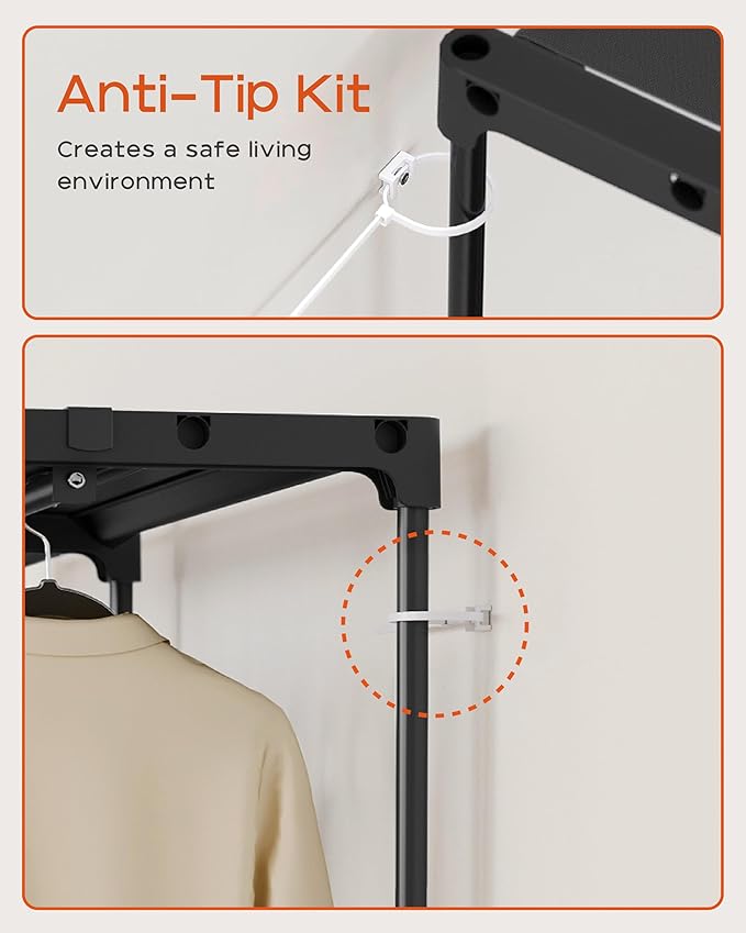 Clothes Rack, Portable Closet, 54.3 Inch Large Capacity Wardrobe Closet, Clothes Storage Organizer with Shelves and 3 Hanging Rods, Easy to Assembly, Black PCT022B01