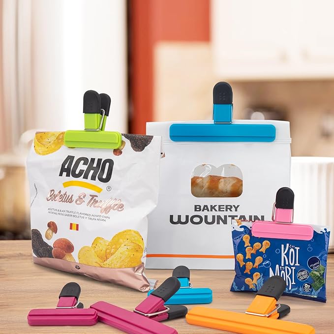 Chip Clips, 12 Pack Food Clips, Snack Bag Clip, Plastic Heavy Duty Seal Grips for Food Storage, Home, Office and More(3 x 2.5 Inch)