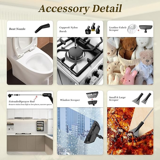 Steam Cleaner,15s Heat-Up,1.6L Tank,3-Level Adjustable Handle,2500W Steamer for Cleaning,Portable Steamer for Cleaning with 16PCS Accessories,Steam Cleaner for Home,Car,Dirt,Grease,Grout,Tile,Couch