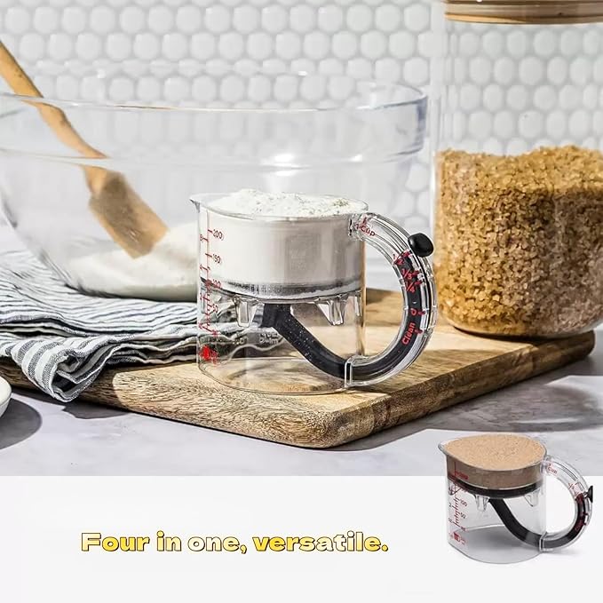 All in One Adjustable Measuring Cup, Push Up Measuring Cup Solid and Liquid, Space Saving, Easy to Clean, Multifunctional Kitchen Measuring Cups for Preparation, Baking, and Cooking (1)