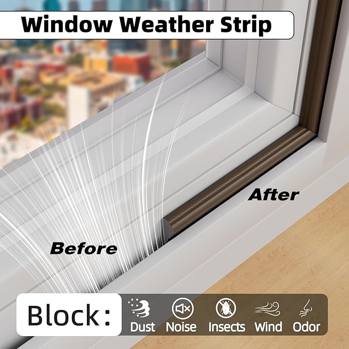 196" Wedge Weather Stripping Door Seal Strip for Door Frame & Window,Self Adhesive Window Insulation Draft Stopper Seal for Winter,Gray Foam Door Gap Filler for Soundproofing Light Blocker,Brown