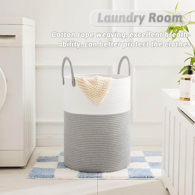Laundry Basket,Woven Cotton Rope Laundry Hamper,60L for Decorative Storage of Dirty Clothes,Toys and Blankets in Bathroom,Baby Room and Living Room