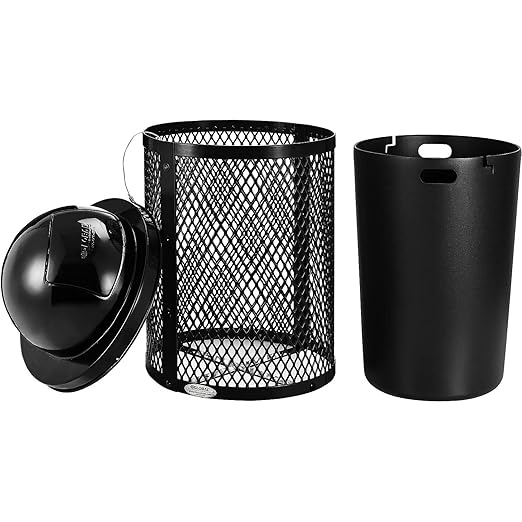 Global Industrial 36 Gallon Outdoor Steel Trash Can with Dome Lid, Plastic Liner and Anchor Kit Included, 23-1/2" Diameter x 40" H, Powder Coat Finish, Unassembled, Black