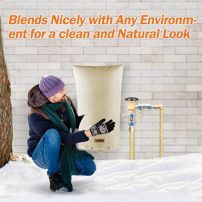 Backflow Preventer Pipe Insulation Cover (5°F) - Irrigation Sprinkler Valve Insulated Pouch - Water Well Pump Cover - Sturdy 5 Layers for Winter Freeze Protection, 16" W x 26" H, Beige