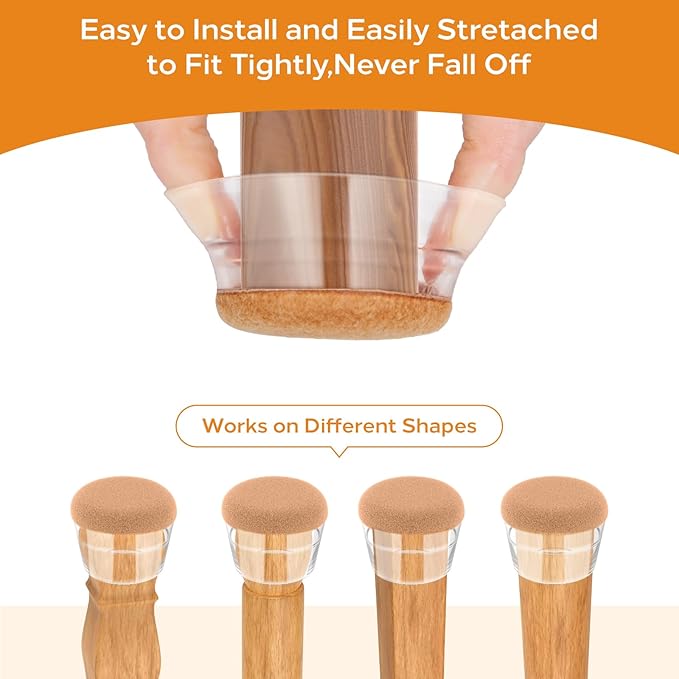 24 PCS Silicone & Felt Chair Leg Floor Protectors for Hardwood Floors - Furniture Pads, Chair Leg Covers/Cups - No Noise & Scratch-Proof - Round XS (Fits 9/16" - 13/16" / 15-20mm), Clear