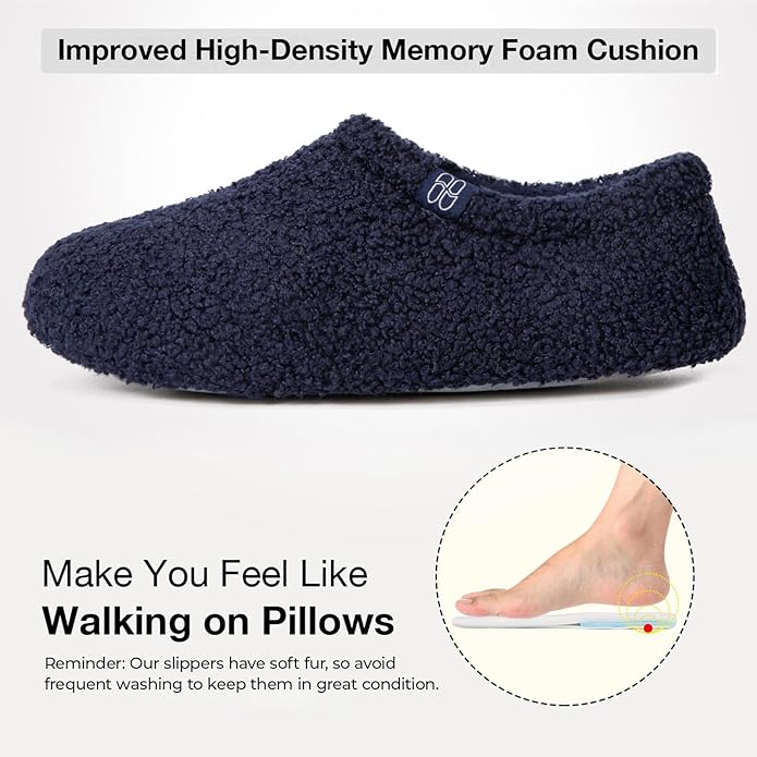 HomeTop Women's Fuzzy Curly Fur Memory Foam Loafer Slippers with Polar Fleece Lining
