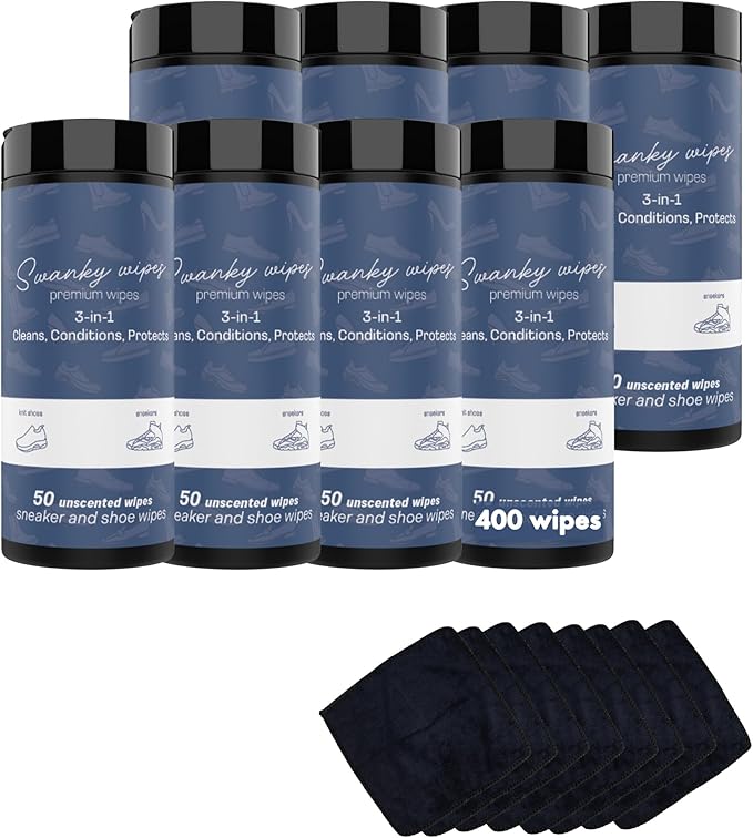 Swanky Shoe Cleaner Wipes - Leather and Sneaker Cleaner, Removes Dirt, Grime and Stains, Quick & Easy Shoe Sole and Boot Cleaning Wipes, Essential Shoe Cleaning Supplies - Canister, 400 Count