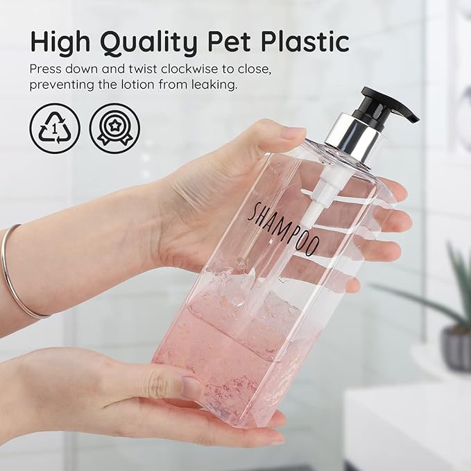 Segbeauty 3pcs Clear Soap Dispenser, 16.9oz Refillable Shampoo Conditioner Bottles, 500ml Empty Plastic Square Body Wash Dispenser for Shower Bathroom Press Pump Bottle Liquid Container Set