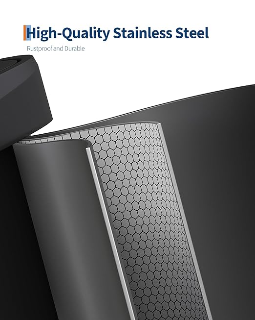 Garvee 16 Gallon / 60 Liter Metal Trash Can with Lid, Large Garbage Can for Kitchen, Rustproof Step-on Kitchen Metal Trash Bin with Liner Rim, Rear Handle, Soft Close Plastic Lid, Black