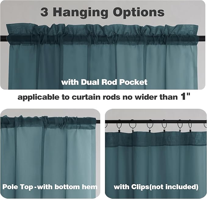 Chyhomenyc Stone Blue Sheer Curtains 45 Inch Long 2 Panels, Light Filtering Rod Pocket Voile Short Curtains Drapes for Living Room Bedroom Small Windows, 42Wx45L Inches