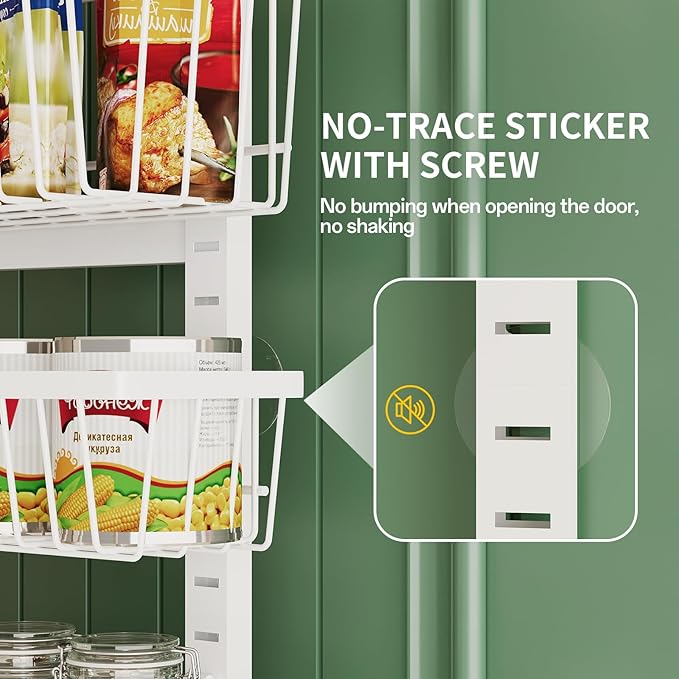 Over The Door Organizer，8-Tier Over The Door Pantry Organizer with Adjustable Baskets，Metal Hanging Pantry Organizers and Storage for Kitchen, Back of Door Seasoning Rack (White)