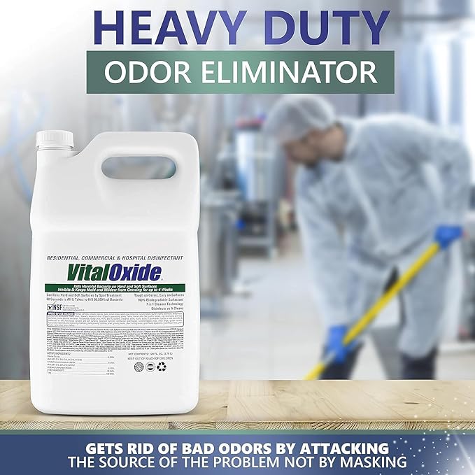 Vital Oxide Disinfectant, Deodorizer, Cleaner, Food-Contact Sanitizer, Virucide – (EPA registration #82972-1) – Kills Mold & Mildew, Eliminates Odors – 1 Gallon + 32oz Spray Bottle