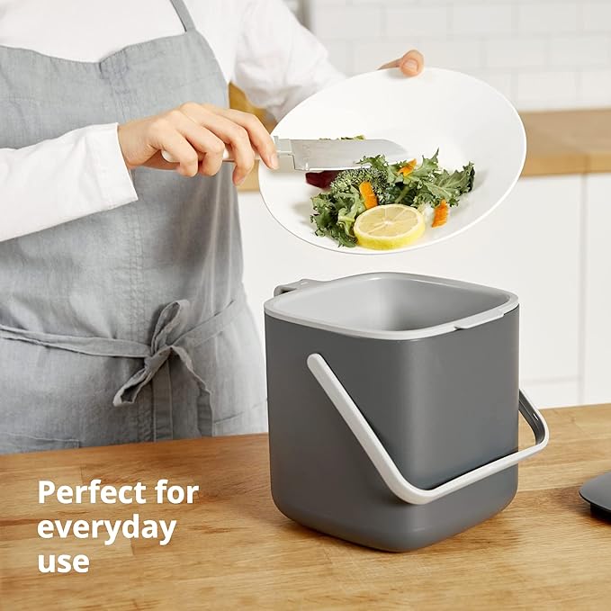 BLUE GINKGO Kitchen Compost Bin [2.6L / 0.69 GAL] – Filter-Free, Odor-Tight Countertop Food Waste Pail with Handles (Made in Korea, Pink)