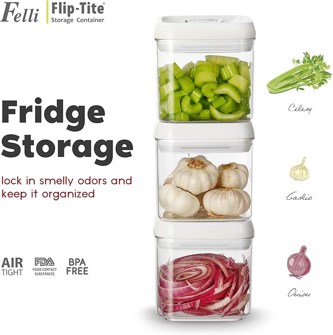 Felli Flip Tite Food Storage Container 5" LARGE Size Airtight Lid Lock Top, Stackable Kitchen Canister for Space Saving, Pantry Fridge Cupboard Organizer, Spice Seasoning Pet Treats Snack (1.1 qt)