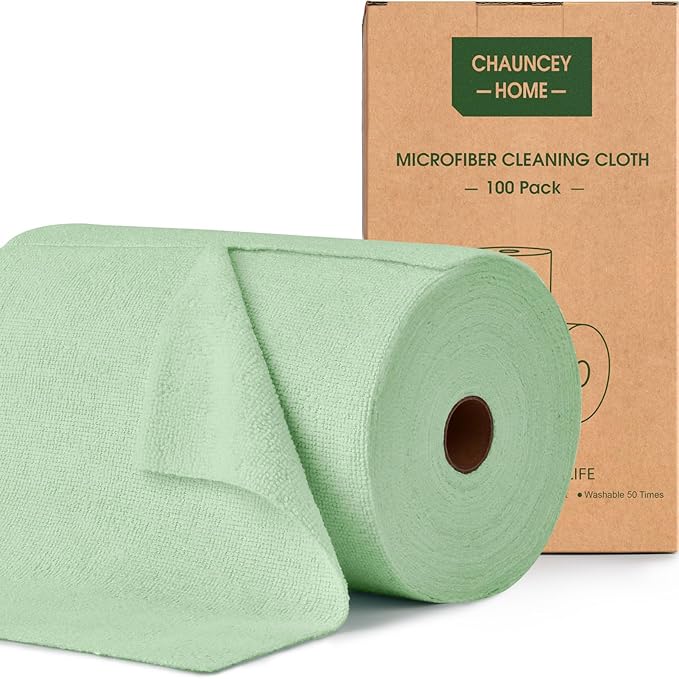 Roll of Microfiber Cleaning Cloth –100 Pack, Tear Away Microfiber Towels, Reusable, Washable, Scratch-Free, Cleaning Supplies,Kitchen Towels for Car, Home, Kitchen, Dishes(Bean Green)