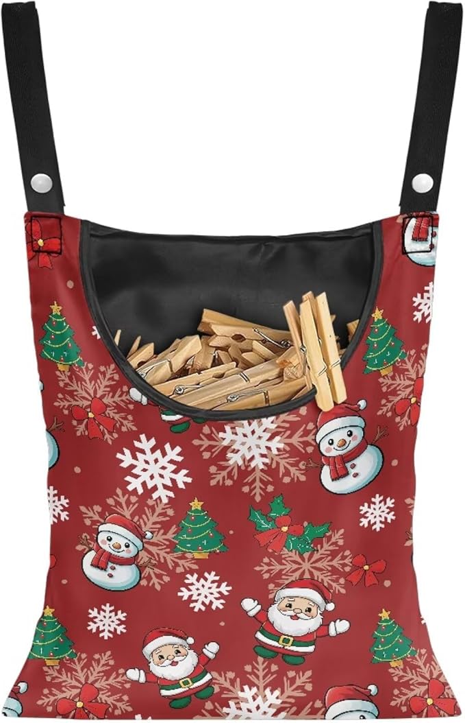Christmas Theme Handy Clothespin Bags Maple Leaf Space-Saving Clothespin Storage Hanger Bag, Hanging Storage Organizer with Hanging Rope for Indoor and Outdoor Supply