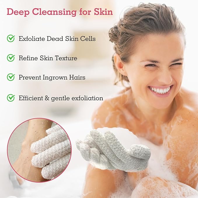 Evridwear Exfoliating Gloves for Shower, 100% Nylon Thick Soft Medium Heavy Bathing Gloves Dead Skin Remover Body Scrubber Smooth Skin with Hang Loop, 1 Pair Light White