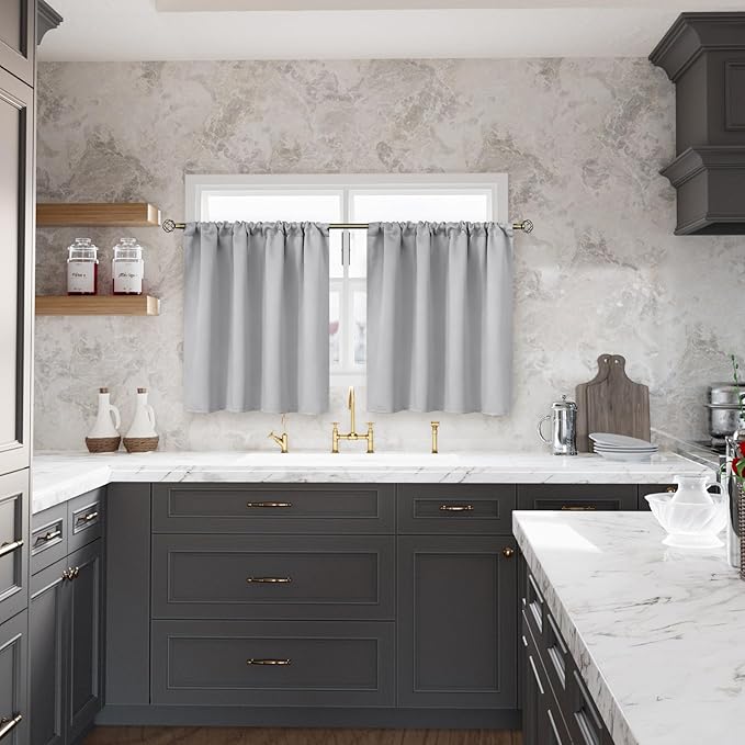 BGment Light Grey Blackout Curtains 40 Inches Length - Rod Pocket Short Window Drapes for Kitchen Bedroom Cafe Rv Camper Room Darkening Privacy Blinds Thermal Insulated, 2 Panels, 34 x 40 Inch