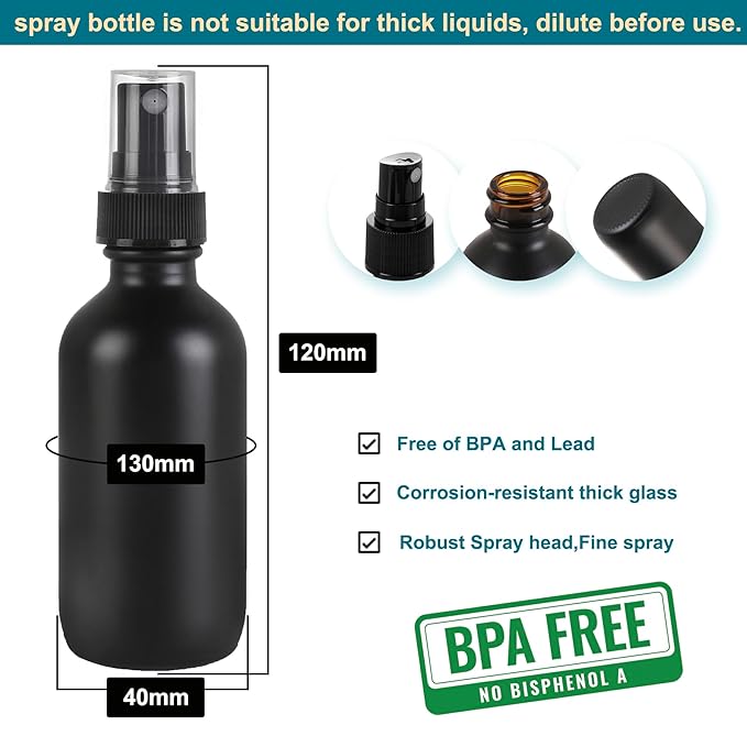 Frosted Black Glass Small Spray Bottle 2 oz 24 Packs,Fine Mist Sprayer Small Clear Bottles,Refillable Containers mini spray bottles for Cleaning Solutions and Skin Care (Frosted Black 24pcs)