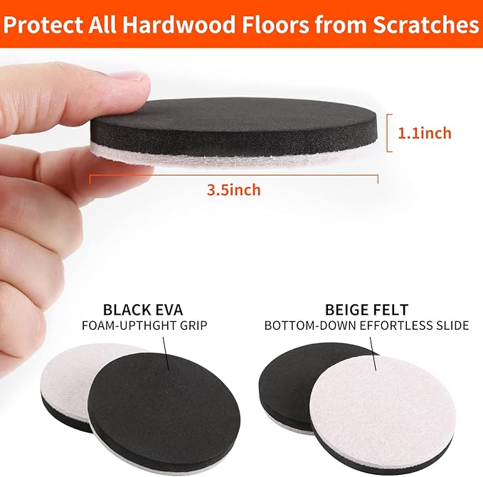 Ezprotekt 3.5" Felt Furniture Movers Sliders for Hardwood & Vinyl Floors, 16 Pcs Round Reusable Felt Furniture Moving Pads for Heavy Duty Sofa Bed Couch Cabinet, Move Items and Quickly (Beige)