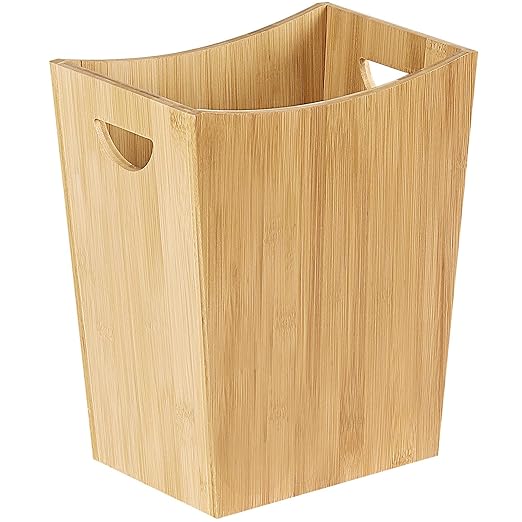 SEHERTIWY Wood Trash Can Wastebasket, 2 Gallon Small Waste Basket with 2 Handles, Rectangular Bathroom Garbage Can for Bathroom, Office, Living Room, Bedroom, Kitchen